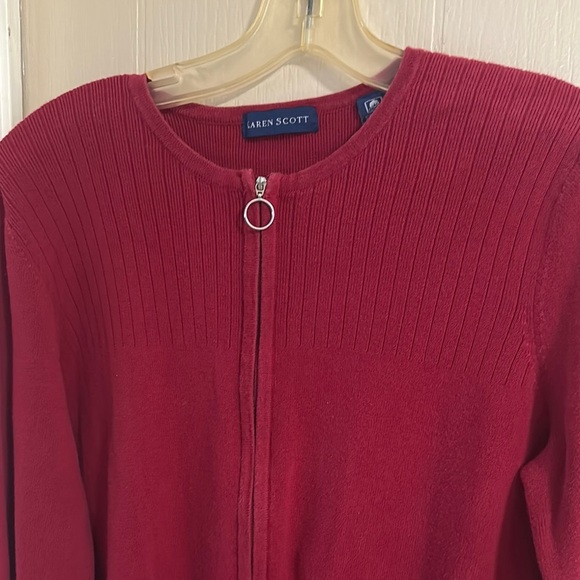 Karen Scott Red Cardigan Sweater with Ring Zipper - Picture 3 of 13